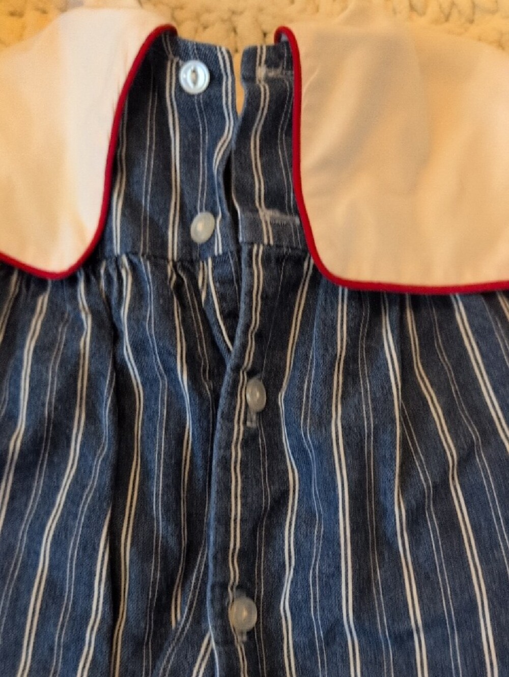 Striped Blue Sailor-Style Baby Romper with White Bib - Picture 5 of 5